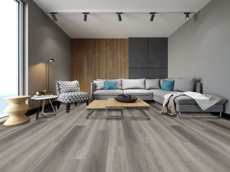 AQ301 3 misty wood luxury vinyl plank livingroom sectional sofa wooden panel
