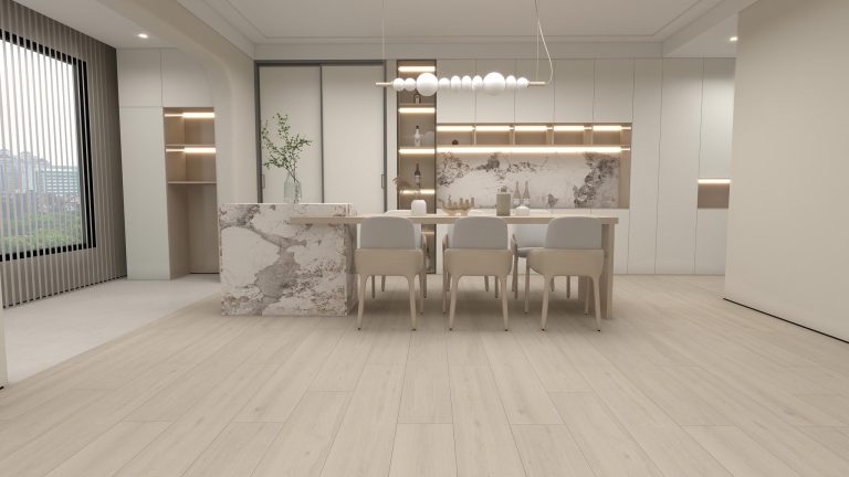 AQ504 3 luxury vinyl plank flooring modern dining room aquapromax driftwood 1