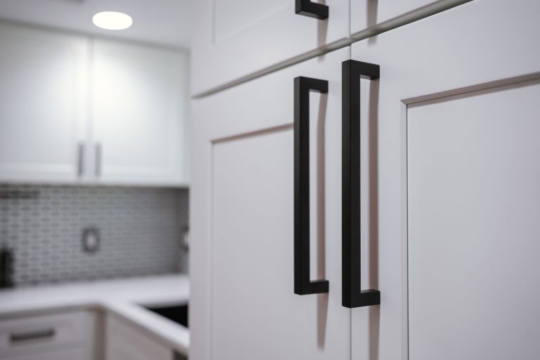 dove white rta kitchen cabinets black handles