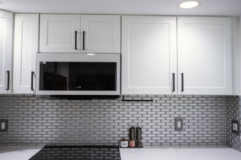 dove white rta shaker cabinets subway tile