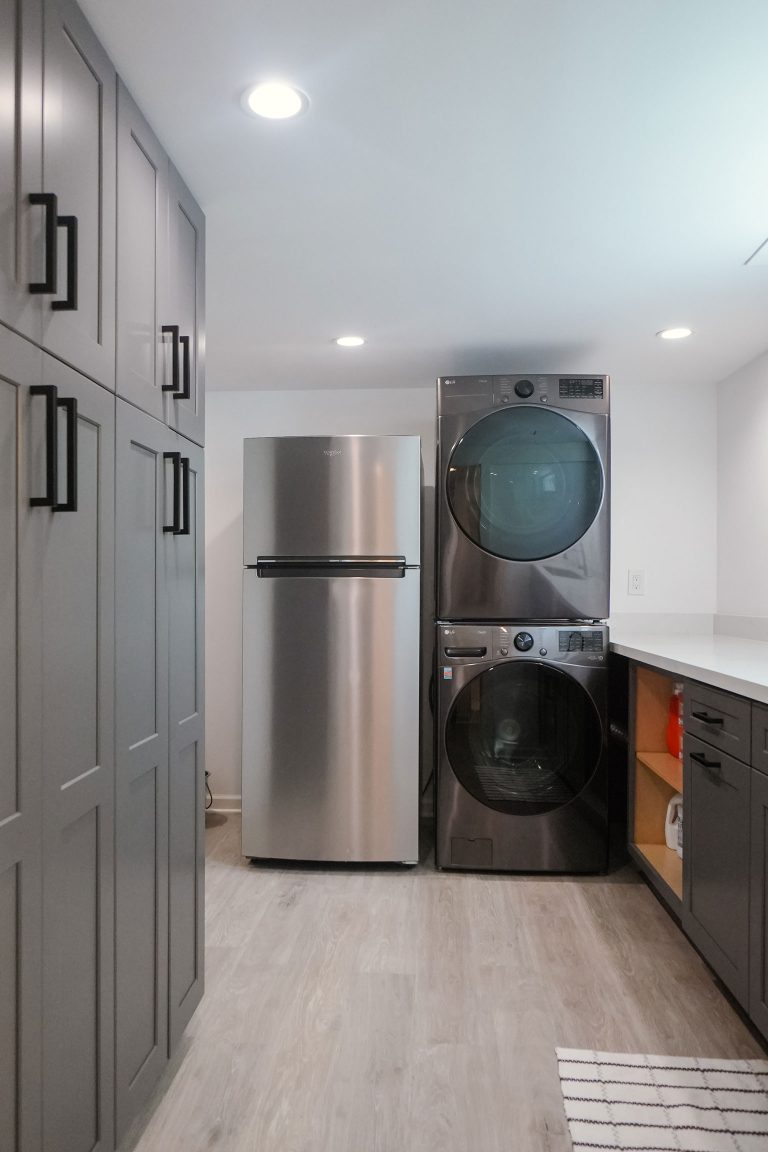 modern dark gray laundry cabinets shaker style