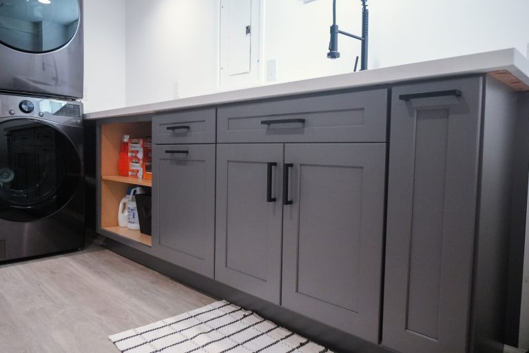 modern dark gray shaker cabinets laundry room