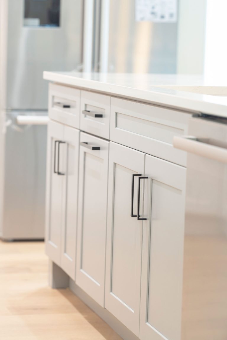 white shaker kitchen cabinets corner view